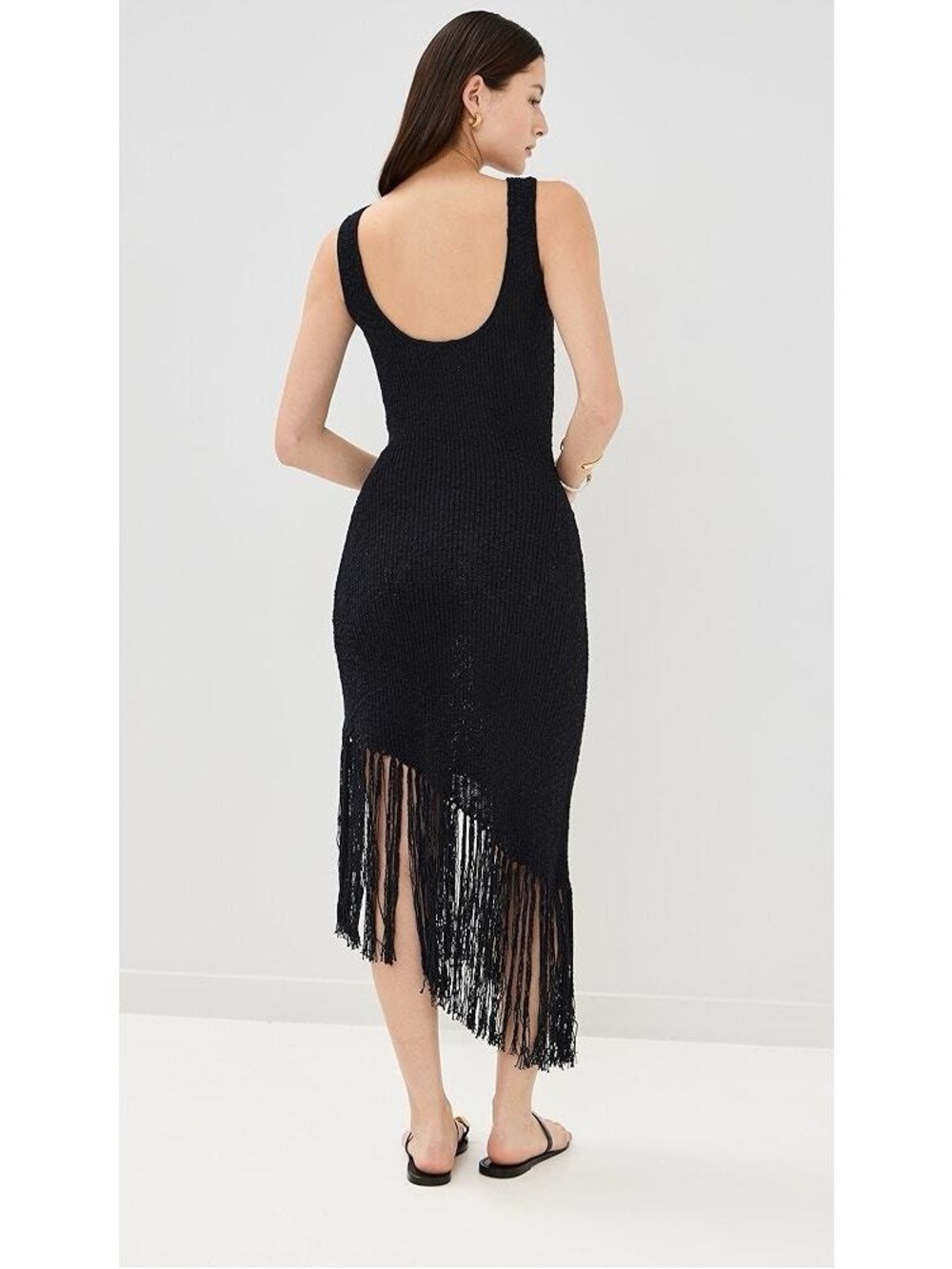 Rails Rylee Black Knitted Asymmetrical Sleeveless Fringe MIDI Dress - Picture 5 of 14